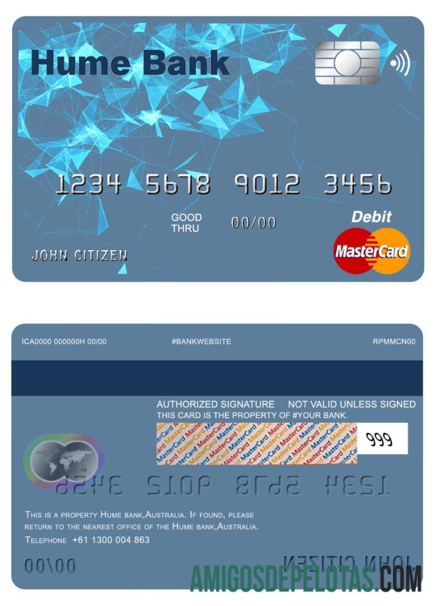 Austrália Hume Bank Mastercard exemplo